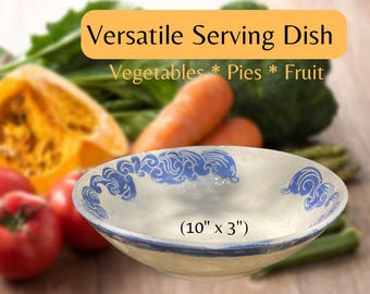 Deep Serving Bowl | Hand Carved | Cornflower Blue Glaze | Vegetables | Pasta | Fruit | Rice | Kitchenware | Family Style, Farmhouse