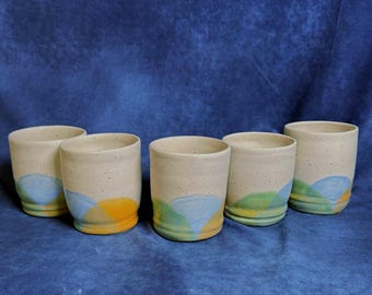 Urban Mugs | Ceramic, Handmade | Cream Green, Blue, Peach Glazes | Made To Order, Kitchenware, Dining, Coffee, Tea, Broth, Simplistic