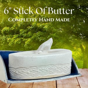 Large Stick Butter Dish Set | Ceramic, Handmade | Cream, Cobalt Blue Glaze | 6&quot; Stick Butter | Kitchenware, Tableware, Bird, Food Safe