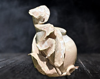 Hand-Sculpted Calla Lily Vase | Blush Glaze, Gold Gilding