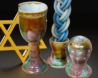 Ceramic Colorful Havdalah | Handmade | Turquoise, Pink, Blue, Amber Glazes, Gold Gilding | Judaic Traditions, Shabbat, Jewish Ceremony