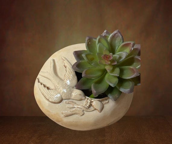 Vaso Per Piante Grasse In Ceramica GeLive Con Uccellini - Bianco - 3