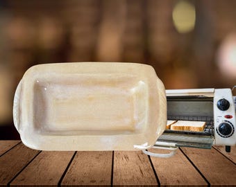 Toaster Oven Plate 9"x5.5" | Rectangular | Ceramic, Handmade | Peach Glaze | Kitchenware, Microwave, Cooking, Baking, Heating, Reusable,