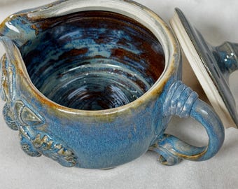 Ceramic Sauce Bowl | Handmade | Blue Glaze | Kitchenware, Decorative Pitcher, Dining, Gravy, Fall Season, Dressings, Container With Handle