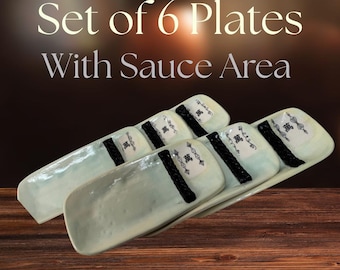 Handmade Ceramic Sushi Plate Set | Asian Dining with Sauce Area