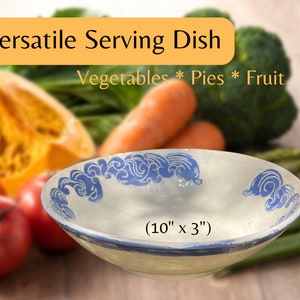 Deep Serving Bowl | Hand Carved | Cornflower Blue Glaze | Vegetables | Pasta | Fruit | Rice | Kitchenware | Family Style, Farmhouse