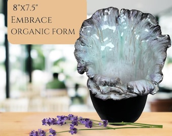 Sculpted  Floral Vase | Ceramic, Handmade | Aqua, Black, Lavender Glazes | Interior Design, Centerpiece, Home, Art, Bouquet, Silk Flowers