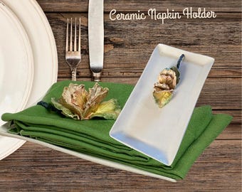 Ceramic Napkin Holder | Handmade | Cream, Pink, Green, Yellow Glaze | Catering, Dining, Entertaining, Organization, Linens, Table Scape