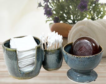 Ceramic Bath Accessories | Handmade | Green, Sage Glaze | Home, Bath, Spa, Interior Decor, Hobby Room, Organization, Hygiene
