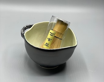 Ceramic  Matcha Bowl | Handmade | Green and Pewter-Like Glaze | Wisk Included | Tea, Healthy Eating, Herbs, antioxidant, amino acids
