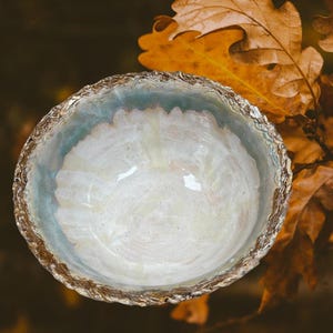 Fall Ceramic Serving Bowl • Handmade • 9.5" x 4" • Cream, Light Blue, Yellow, Orange, Green Brown Underglaze • Dining • Food Safe