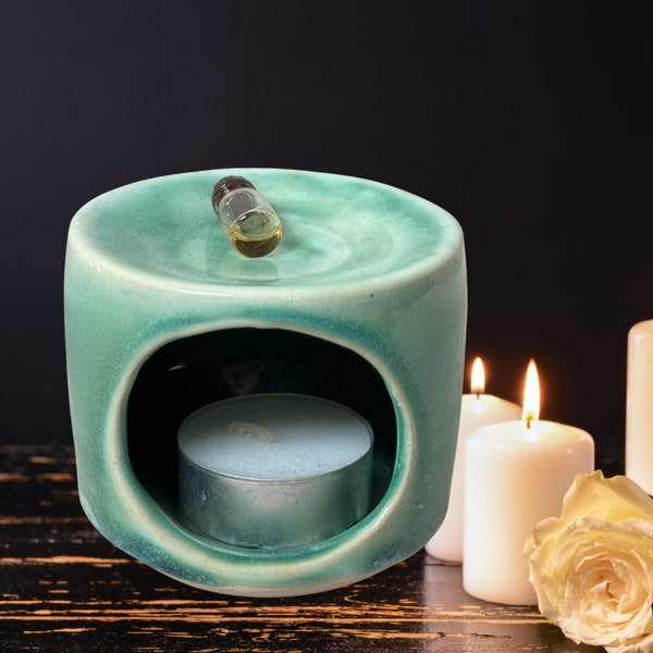 Fragrance / Luminary | Ceramic, Handmade | Light Green Glaze | Incense/Oil  Burner | Candles, Spa, Healthy Living, Home Smell, Perfume