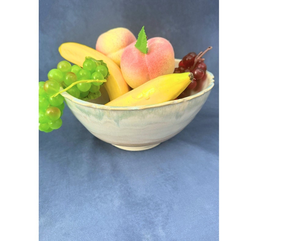 Pastel 9"x4" Bowl | Handmade, Ceramic | Beige, Cream, Green, Blue, Pink Glazes | Serving, Salads, Side Dishes, Centerpiece, Kitchenware