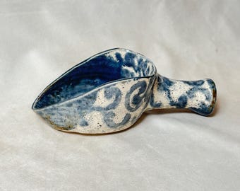 Large Ceramic Shovel | Handmade | Gray Blue Glaze On Speckled Clay | Carved, 1.5 Cup Capacity | Kitchen, Garden, Spa, Cooking For Many