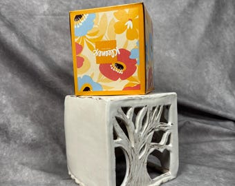 Rustic Kleenex Box | Hand Cut, Ceramic | White, Gold Gilding | Home Decor, Interior Design, Bathroom, Den, Bedroom, Tissues