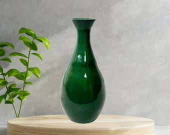 Vase bourgeon, 7 x 3,5 po. | Céramique, fait main | Glaçage vert forêt | Décoration d'intérieur, Maison, Feuillage séché ou naturel, Cadeau, Romantique, Feng Shui