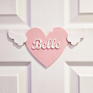 Custom Girls Name Bedroom Door Sign / Heart With Wings