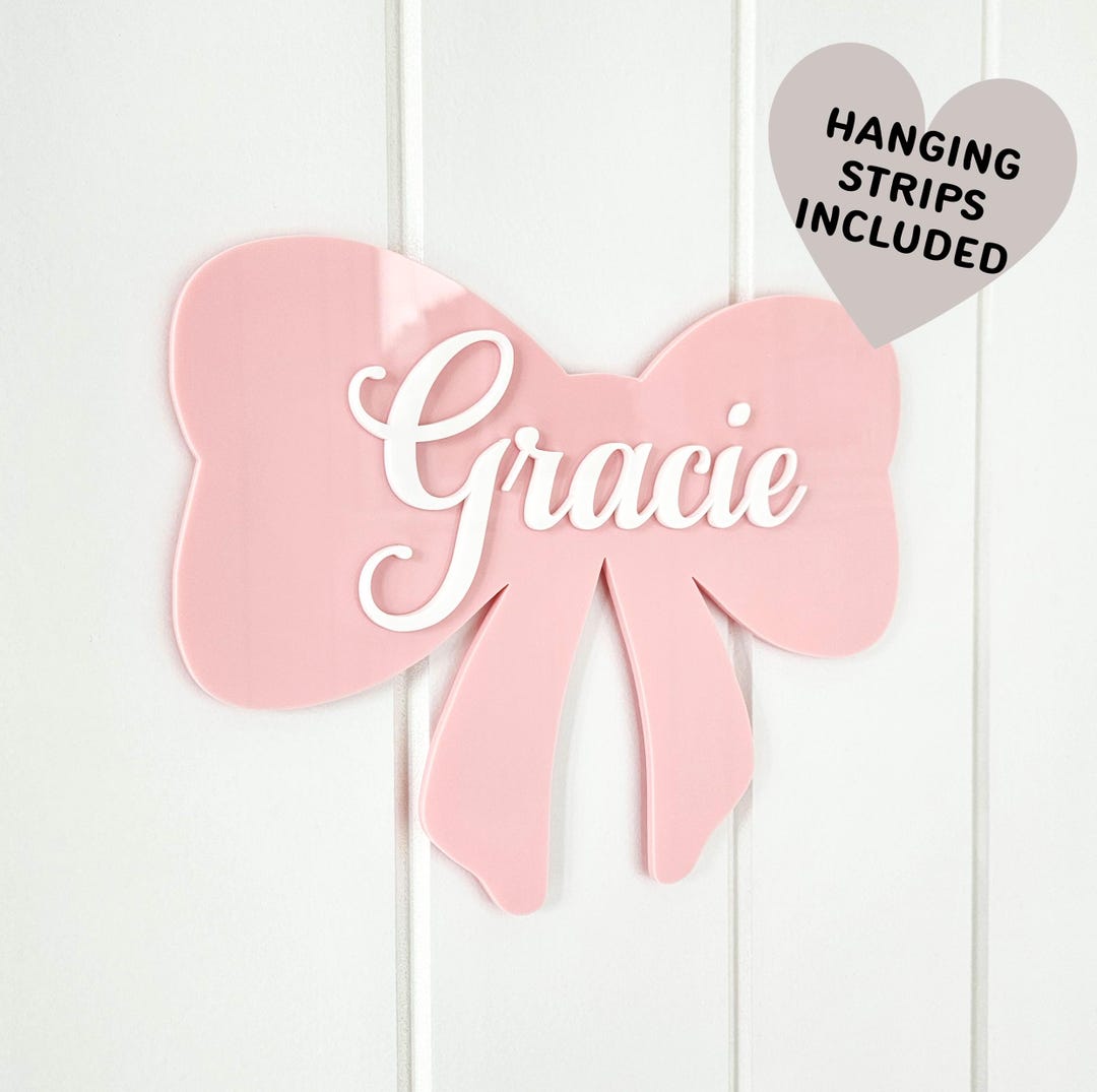 Custom Girls Name Bedroom Door Sign Plaque / Bow - Etsy