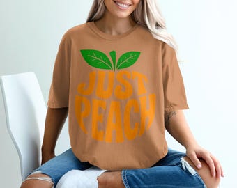 Just PeachグラフィックTシャツ：面白いグルメシャツ、夏服