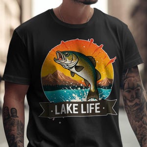 Fishing T-Shirt for Men Dad Grandpa, Lake Life Bass T Shirt, Fishing TShirt, Angler Gift, l, Fishing Lover Tee, , Fisherman Gift