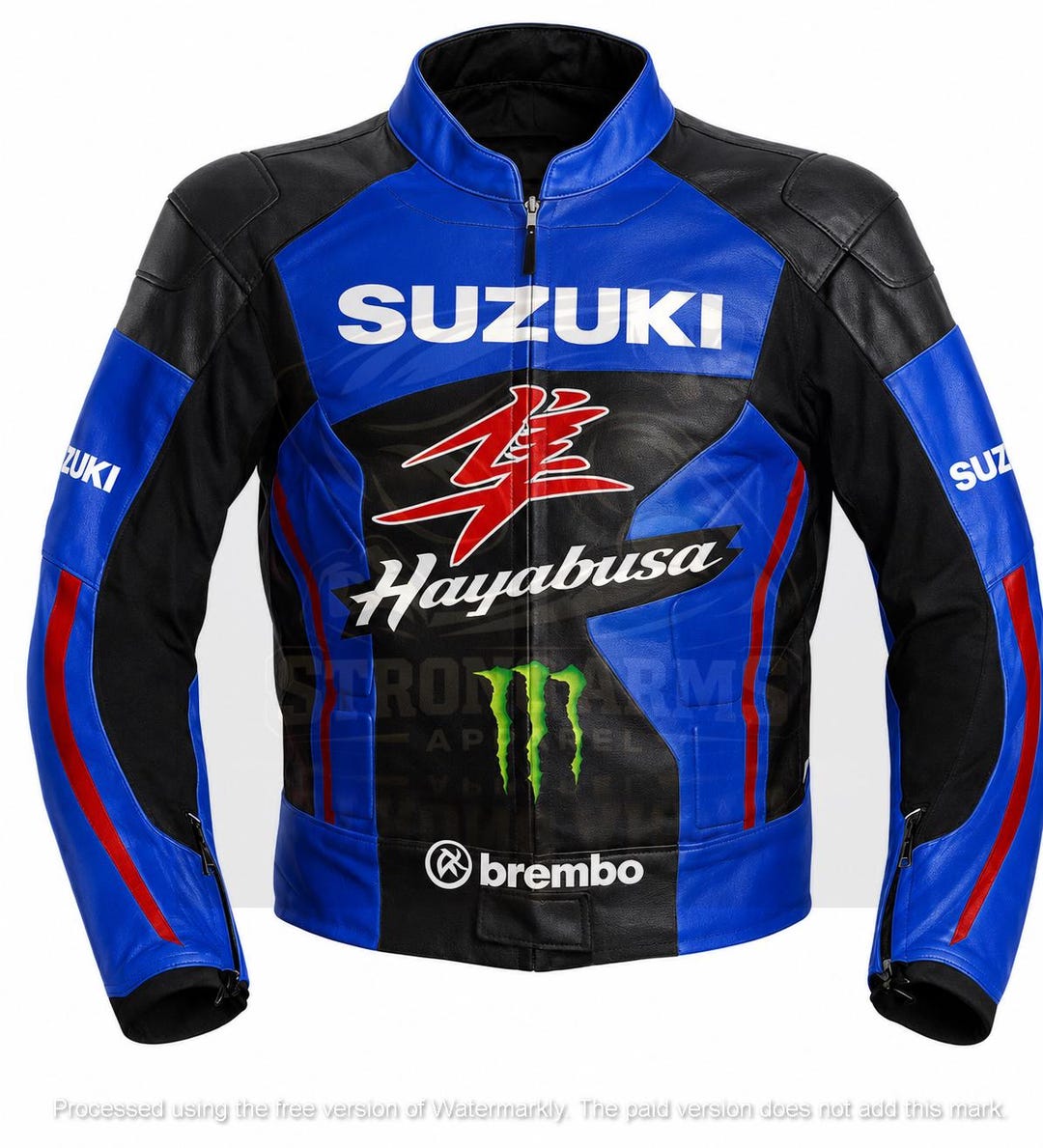 Custom Suzuki Hayabusa Leather Racing Jacket, Blue Black Biker