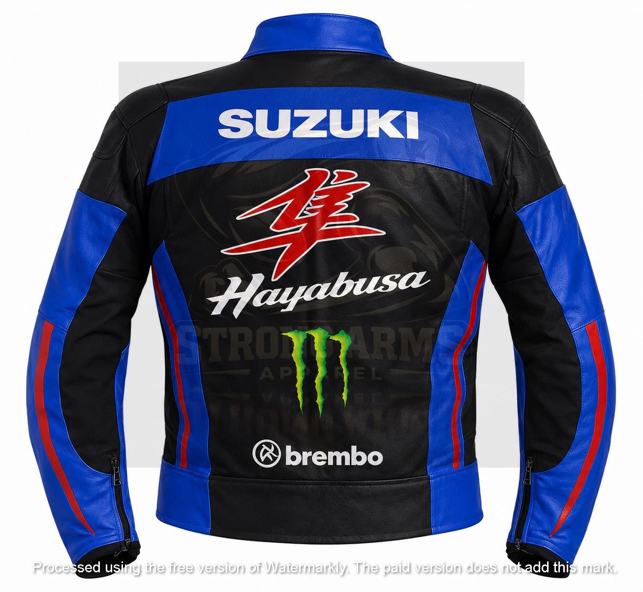 Custom Suzuki Hayabusa Leather Racing Jacket, Blue Black Biker
