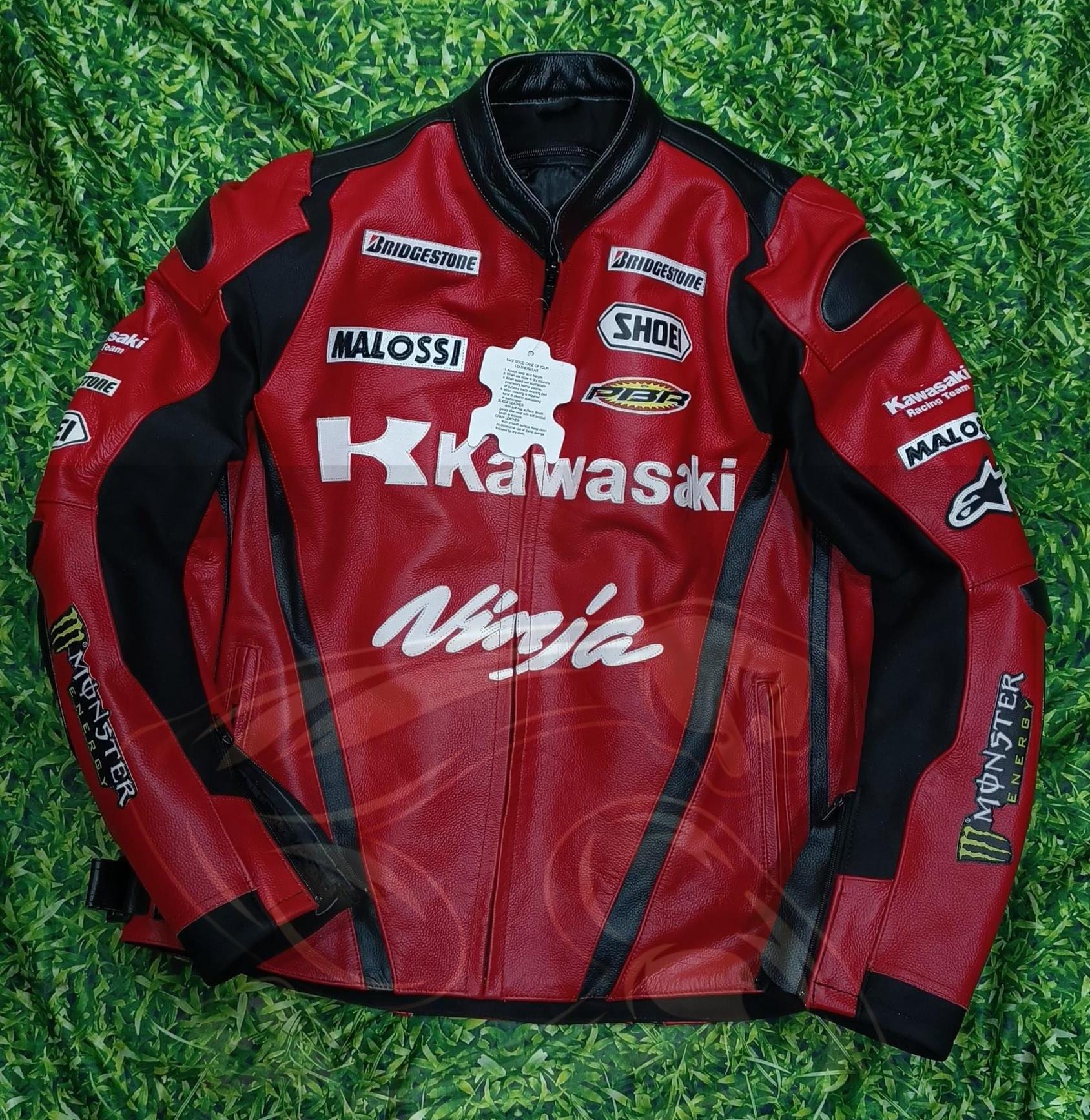 Kawasaki Ninja Red Racing Leather Jacket Men's Biker CE Armor