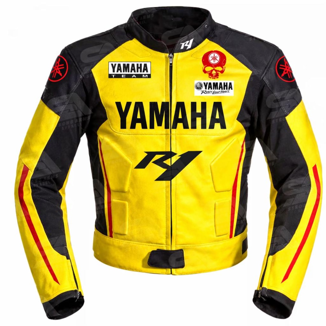 NEW Yamaha R1 Skull Motorcycle Racing BIKER Cowhide LEATHER Custom