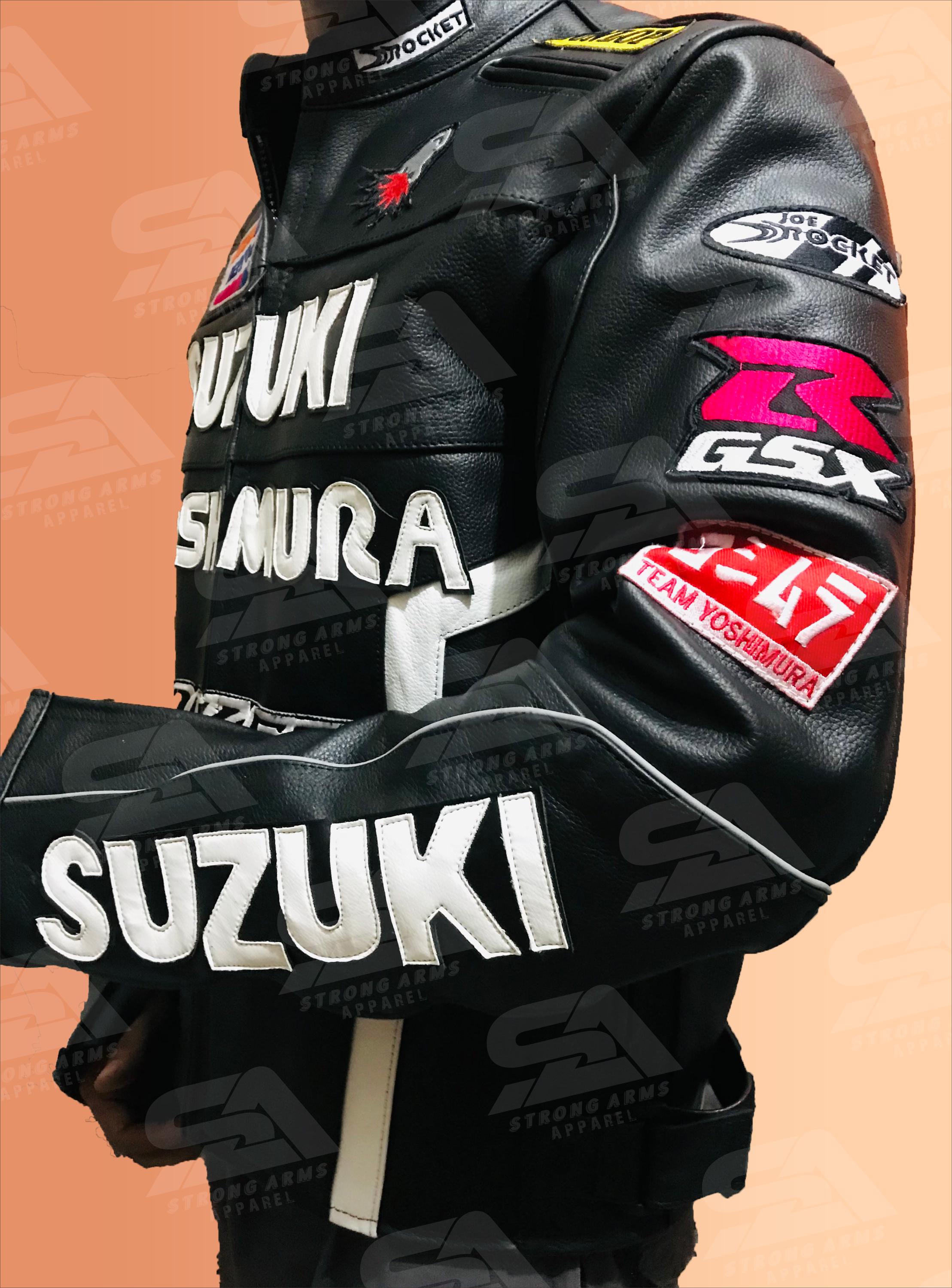 Custom Suzuki GSXR Leather Racing Jacket, CE Armor, Black Cowhide