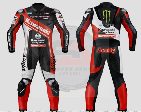 Kawasaki Motorcycle Racing Suit, 1.2mm Cowhide Leather, CE Armor