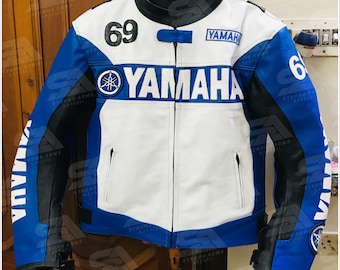 Yamaha Racing Leather Jacket Custom Cowhide Motorcycle Jacket CE Style Biker Jacket Personalized Moto Gear Blue White Jacket