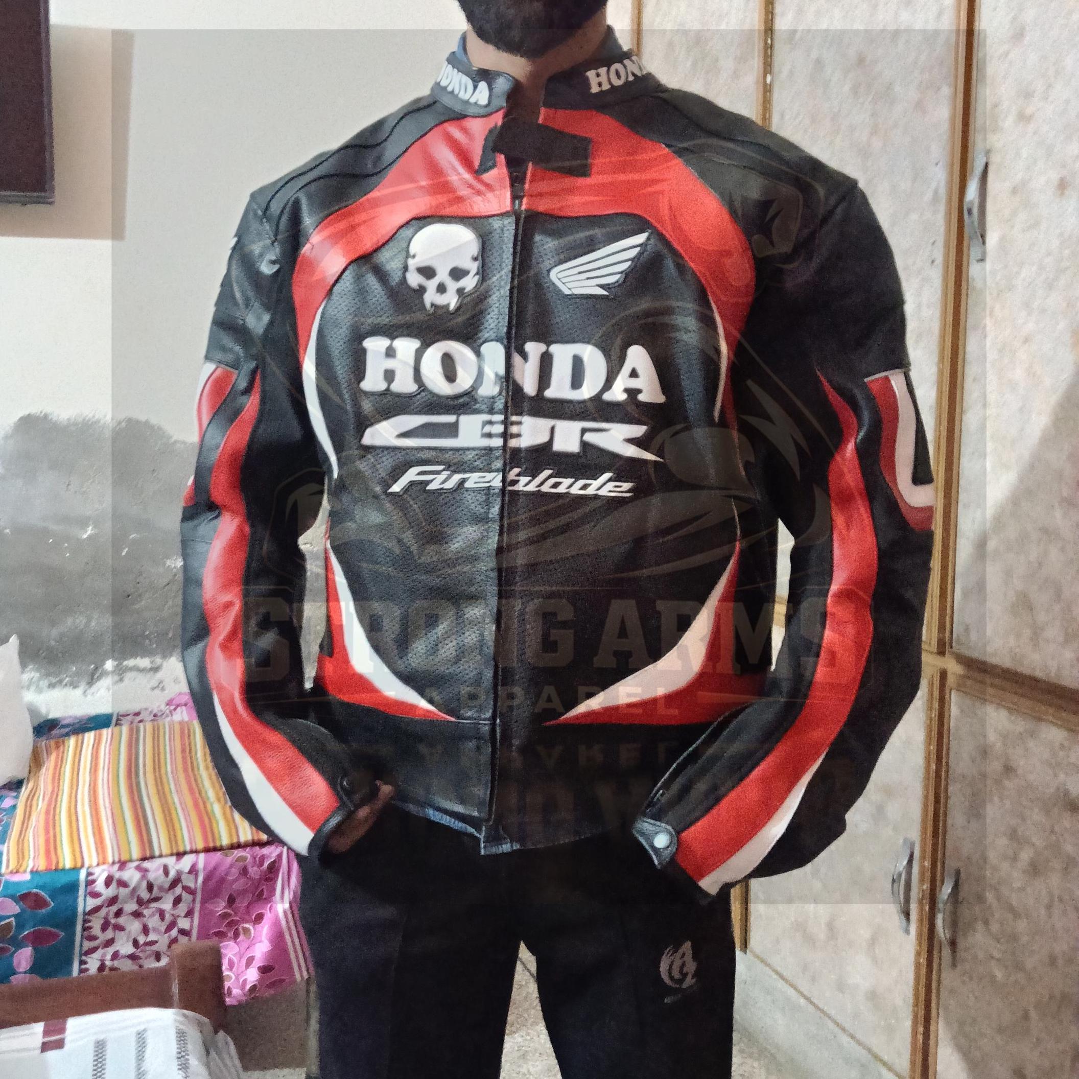Honda CBR Fireblade Inspired Cowhide Leather Racing Jacket CE
