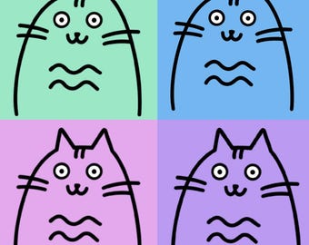 Meowchiipop Bunte Katze Pop Art Printable | Digitaler Download Wandkunst | Niedliche Cartoon Katze