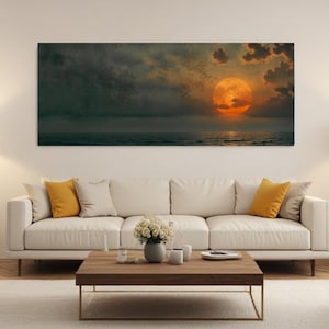 Emerald Green Ocean Sunset Canvas Print: Boho Coastal Wall Art