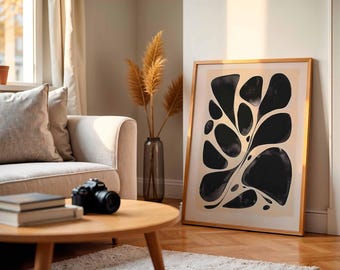 Abstract Botanical Print: Minimalist Black Beige Organic Wall Art