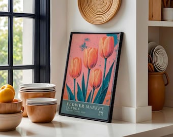 Vintage Tulip Poster: London Flower Market Botanical Print