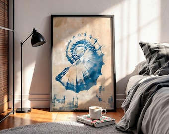 Impressão de concha: arte de parede costeira boho para casa de praia