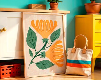 Mid Century Modern Floral Poster: Retro botanische Wandkunst