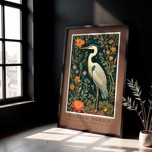 William Morris Art Print, Heron Bird Wall Decor, Vintage Botanical Poster, Nature-Inspired Aesthetic, Gift For Art Lovers