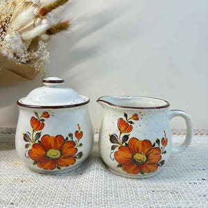 1970 Valencia Stoneware | vintage Stoneware from Japan | Poppy cream and sugar dish