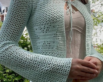 Butterfly Lace Crochet Cardigan Pattern: Filet Crochet PDF, Flare Sleeves (XS–XL)