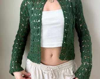 Patrón de cárdigan a crochet, punto de hoja, suéter ligero de verano, apto para principiantes (PDF)