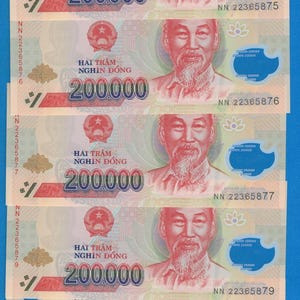 5 x Vietnamese dong bank note 200000 (VND 200k) Brand New Genuine UNC