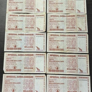 10 pcs x Zimbabwe 50 Billion Dollar Agro cheque banknotes / Circulated Used