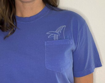 Whale Pocket T-Shirt | Embroidered Shirt Humpback Embroidery Tshirt