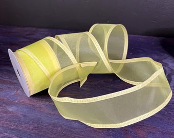 2.5" Sheer Pastel Yellow Ribbon with Thick Solid Borders and Wired Edges – 10-Yard Spool