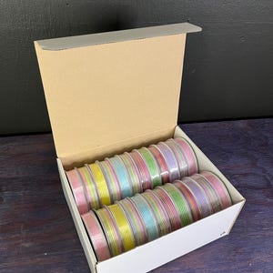 WHOLESALE BULK RIBBON 24 - Pastel 5/8&quot; Organza Striped Satin Wired Ribbon – Beautiful Pastel Colors, 10-Yard Spools