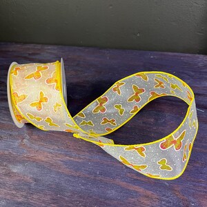 2.5” Wired Sheer Yellow Whimsical Butterfly Ribbon Sold By 10yard Spool
