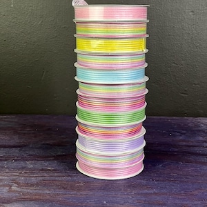 Pastel 5/8&quot; Organza Striped Satin Wired Ribbon – Beautiful Pastel Colors, 10-Yard Spools