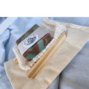 The Serenity Set - Natural Soap Gift Set – Handmade Soap Bar + Exfoliating Sisal Bag + Bamboo Soap Dish – Eco-Friendly Self Care Bundle